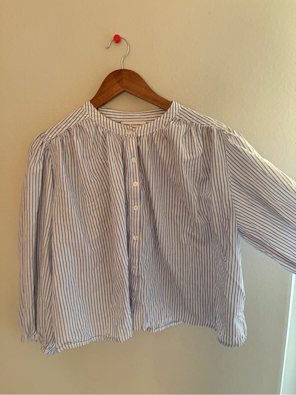 Blue and White Striped Button-Front Women’s Shirt